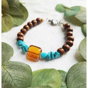 Turquoise & Wood Beaded Bracelet, Southwestern Boho Bracelet, Hippie Bracelet